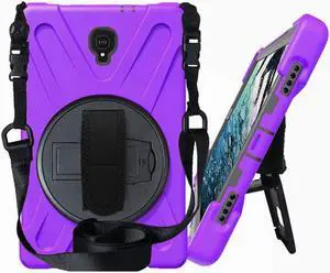 Galaxy Tab A 10.5 Case by Heavy Duty Shield Rotating Palmstrap Kickstand Shoulder Strap Tempered Glass Screen Protector Cover for Samsung Galaxy Tab A 10.5-inch T590 SM-T590 (Purple)