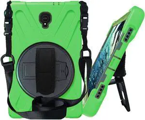 Galaxy Tab A 10.5 Case by Heavy Duty Shield Rotating Palmstrap Kickstand Shoulder Strap Tempered Glass Screen Protector Cover for Samsung Galaxy Tab A 10.5-inch T590 SM-T590 (Green)