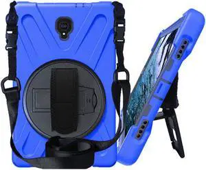 Galaxy Tab A 10.5 Case by Heavy Duty Shield Rotating Palmstrap Kickstand Shoulder Strap Tempered Glass Screen Protector Cover for Samsung Galaxy Tab A 10.5-inch T590 SM-T590 (Blue)