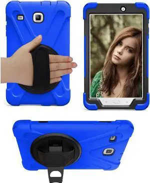 Galaxy Tab E 8.0 case by Heavy Duty Shield Case Cover with Tempered Glass Screen Protector and Hand Strap for Galaxy Tab E 8.0 SM-T377 (Blue)