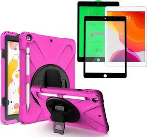 Shockproof Case Full-Body Heavy Duty Cover Stand with Shatterproof Ceramic Screen Protector for Apple iPad 10.2 7th 8th Gen (Hot Pink) Shockproof Case Full-Body Heavy Duty Cover Stand with Shatterproof Ceramic Screen Protector for Apple iPad 10.2 7th 8th Gen (Hot Pink)