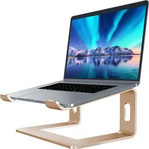 Laptop Stand, Aluminum Computer Riser, Ergonomic Laptops Elevator for Desk, Metal Holder Compatible with 10 to 15.6 Inches Notebook Computer, Gold