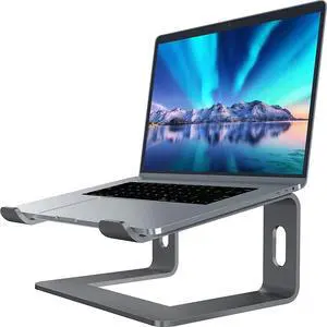 Laptop Stand, Aluminum Computer Riser, Ergonomic Laptops Elevator for Desk, Metal Holder Compatible with 10 to 15.6 Inches Notebook Computer, Grey