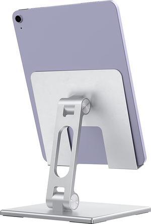 Tablet Stand for Desk, Stable Tablet Holder with Heavy and Thickened Metal Base for Large Tablet Device, Multi-Angles Adjustable and Foldable, Universal Supports 4-13.3 Inches Tablet, Silver
