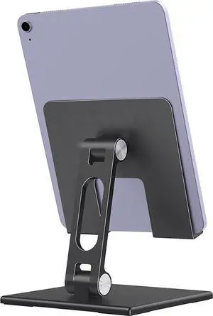 Tablet Stand for Desk, Stable Tablet Holder with Heavy and Thickened Metal Base for Large Tablet Device, Multi-Angles Adjustable and Foldable, Universal Supports 4-13.3 Inches Tablet, Black