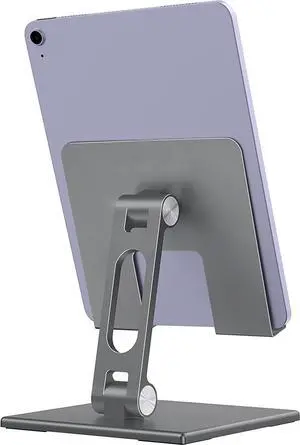 Tablet Stand for Desk, Stable Tablet Holder with Heavy and Thickened Metal Base for Large Tablet Device, Multi-Angles Adjustable and Foldable, Universal Supports 4-13.3 Inches Tablet, Gray