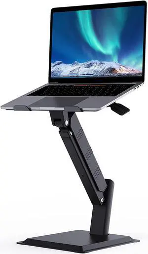 Large Laptop Stand for Desk, Sit to Stand Working Converter, Adjustable Height Multi-Angle, Ergonomic Metal Riser Holder with Stable Heavy Base for 10 to 17.3 Notebook PC Computer, Black