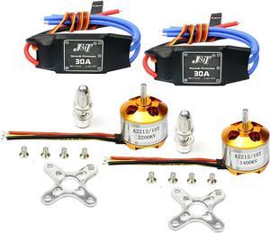 BGNing 2Pack A2212 Brushless Outrunner Motor 1400kv/2200kv with Mount 10t/6t+ 30a Speed Controller ESC for Rc Aircraft Quadcopter UFO