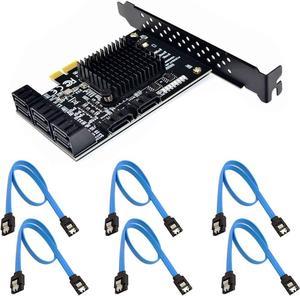 8 Ports SATA 3.0 to PCIe Expansion Card Adapter Converter with 6 SATA Cables Low Profile Bracket Boot As System Disk for Marvell 88SE9215 Chip with Heat Sink HDD (6*Blue Straight Cable)