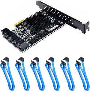 8 Ports SATA 3.0 to PCIe Expansion Card Adapter Converter with 6 SATA Cables Low Profile Bracket Boot As System Disk for Marvell 88SE9215 Chip with Heat Sink HDD (6*Blue 90 °Cable)