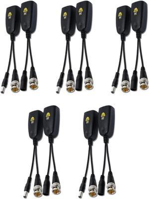 AHD/CVI/TVI 5MP Balun Video Audio Power Twisted Pair Transmitter BNC RJ45 DC5.5/2.1 Interface (2in1 DE308 5pairs)