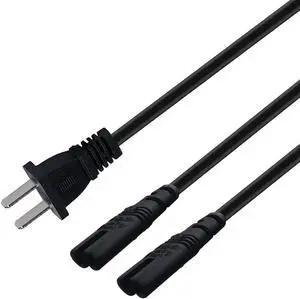 6FT Non-Polarized AC Power Cord 2 Prong 1-15p to Dual C8 Figure 8 Power Cable CCC Listed Universal Replacement Wall Cable (180 Degree Angle)