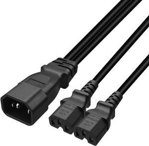 1FT C14 Male PDU Style Computer Power Extension Cable Y Splitter Power Plug Cord (C14 to 2XC15)