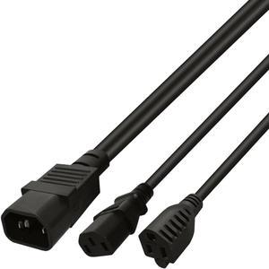 1FT C14 Male PDU Style Computer Power Extension Cable Y Splitter Power Plug Cord (C14 to C13+5-15R)