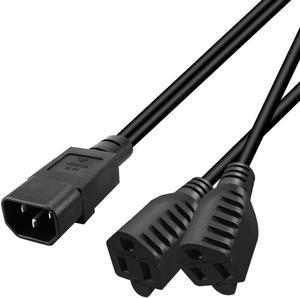 1FT C14 Male PDU Style Computer Power Extension Cable Y Splitter Power Plug Cord (C14 to 2X5-15R)