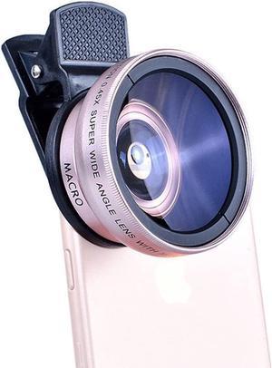 37mm Universal Professional Phone Lens Kit 2 in 1 Lens 49UV Universal Professional 0.45x Super Wide-Angle+12.5X Macro HD Camera Lens with Lens Clip for Phone Tablet Android (Rose Pink)