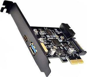 PCI-E 1X to USB 3.1 Gen1 (5Gbps) 2-Port USB C+USB A Expansion Card Asmedia Chipset USB 3.1 PCI Express Card Adapter for 19pin Front USB 3.0 PCI-e Controller Pcie x1 Converter
