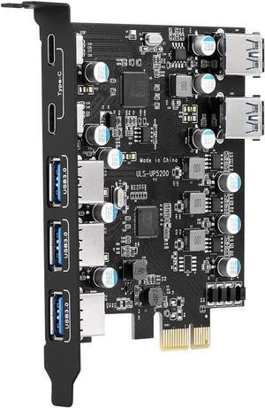 PCI-E to USB 3.0 Type A+Type C Expansion Card FL110 Chipset 5Gbps for Desktop PC Host Card Support Linus, Windows 10/8/7/XP and MAC OS 10.8.2 Above (2X USB-C + 5X USB-A)