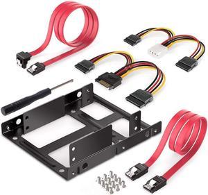 2-Bay 2.5 Inch to 3.5 Inch External HDD SSD Metal Mounting Kit Adapter Bracket with SATA Data Power Cables & Screws (with Red SATA Cable)