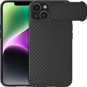 Nillkin Carbon Fiber Case for iPhone 14 Plus Case with Creative Torsion Spring Camera Cover, Durable Aramid Fiber Shockproof Bumper with Heavy Drop Protection for iPhone 14 Plus Cases 6.7'' Black