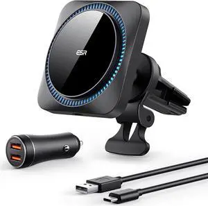 ESR for 15W MagSafe Car Mount Charger - CryoBoost Phone Cooling Faster Charging with 36W Dual USB-A Cigarette Lighter, Air Vent/Dashboard Magnetic Wireless Car Charger for iPhone 16 15 14 13 12, S25