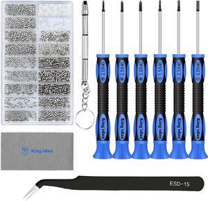 Kingsdun Eyeglass Repair Kits, Eye Glasses Repairing Set with Precision Phillips Flat Head Screwdriver & 1200PCS Screws, Curved Tweezers for Sunglasses, Spectacles & Watch Clock