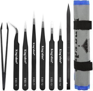 Kingsdun 8pcs Pointed Precision Tweezers Set Professional Anti-Static Long Tweezer Kit for Electronic Repairing,Soldering & Crafting