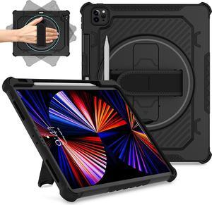 for iPad Pro 12.9 Case 6th Generation 2022[ Kids Friendly] Dual Layer Heavy Duty Soft & Hard Protection iPad Case 12.9 inch 5th/4th/3rd Gen 2021/2020/2018 with 360 Stand Hand Strap Pen Slot