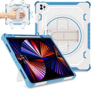 for iPad Pro 12.9 Case 6th 5th 4th 3rd Generation (2022 2021 2020 2018) for Boys,Dual Layer Heavy Duty Drop Protection 12.9 inch iPad Pro Case with 360 Stand Hand Strap Pencil Holder