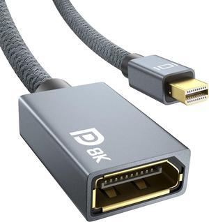 8K Mini DisplayPort to DisplayPort Adapter, Mini DP Male to DP 1.4 Female Converter, Support 8K@60Hz, 4K@144Hz, 2K@240Hz, HDR, FreeSync, G-SYNC for Thunderbolt 2, PC, Surface Pro, Monitor, Graphics