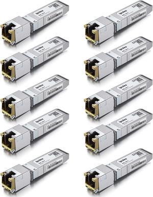 1.25/2.5/5/10G SFP+ RJ45 Copper Transceiver, 10GBase-T RJ-45 SFP+ Module for  SFP-10G-T-S, Ubiquiti UniFi UF-RJ45-10G, Mikrotik, Fortinet, Netgear, D-Link, TP-Link (CAT.6a/CAT7, 30m) 10 Pack