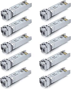 10G SR SFP+ to LC Multimode Transceiver, 10GBase-SR Fiber Module for  SFP-10G-SR, Meraki MA-SFP-10GB-SR, UniFi UF-MM-10G, Mikrotik, Fortinet, Netgear, D-Link, TP-Link (MMF,850nm, 300m) 10 Pack