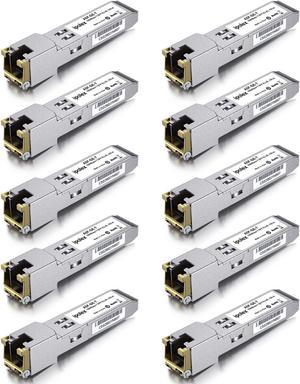 100/1000BASE-T Copper SFP to RJ45 Module, Auto-Negotiation Gigabit Mini-GBIC RJ45 SFP Transceiver, Compatible for  GLC-T(10/100/1000), SFP-GE-T(10/100/1000), up to 100-Meters Over Cat5e 10 Pack