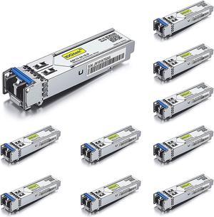 1.25G SFP Transceiver 1000Base-LX, 1310nm SMF, up to 10 km, Compatible with  GLC-LH-SMD/GLC-LH-SM/SFP-GE-L, Meraki MA-SFP-1GB-LX10, Ubiquiti UniFi UF-SM-1G, Fortinet, Mikrotik, Pack of 10