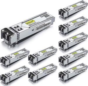 Gigabit Multimode SFP 1000Base-SX Fiber Transceiver Module, 850nm MMF, up to 550M for  GLC-SX-MMD/SFP-GE-S, Meraki MA-SFP-1GB-SX, Ubiquiti UniFi UF-MM-1G, TP-Link TL-SM311LM, Pack of 10