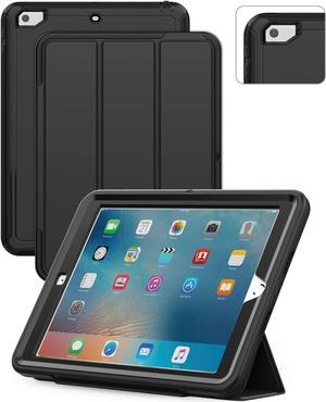 iPad 6th/5th Generation Case, Durable Sturdy Heavy Duty Shockproof Protection Folio Stand Case with Smart Cover Auto Sleep/Wake for iPad 9.7 inch Case, Black