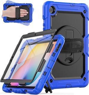 Case for Samsung Galaxy Tab S6 Lite 10.4" (SM-P610/P615/P613/P619), Sturdy Heavy Duty Full-Body Shockproof Protective Case with Screen Protector, 360° Rotating Stand, Hand/Shoulder Strap, Blue