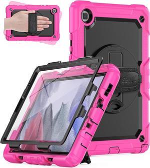 Kids Case for Samsung Galaxy Tab A7 Lite 8.7 Inch (SM-T220/ T225/ T227), Sturdy Shockproof Full-Body Protective Case with Screen Protector, Rotating Stand, Hand/Shoulder Strap, Pink