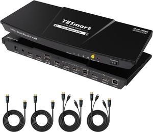 TESmart HDMI KVM Switch 2 Monitors 2 Computers 4K@60Hz, USB 2.0, Dual Monitor KVM Switch HDMI 2 Port Extended Display, EDID emulators, L/R Audio, Hotkey Switch, Button Switch with All Cables