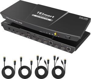 TESmart KVM Switch 2 Monitors 2 Computers, HDMI 2 Port Dual Monitor KVM, UHD 4K@60Hz RGB 4:4:4, USB 2.0 Hub, Stereo Audio, Hotkey, Button Switching, PC Keyboard Mouse Switcher Box with Cables