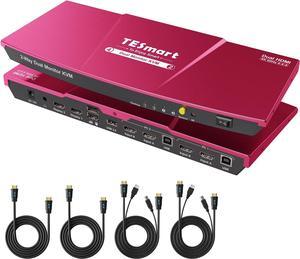 TESmart HDMI KVM Switch 2 Monitors 2 Computers 4K@60Hz, USB 2.0, Dual Monitor KVM Switch HDMI 2 Port Extended Display, EDID emulators, L/R Audio, Hotkey Switch, Button Switch with All Cables