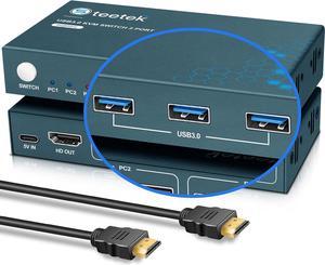 Steetek USB-C KVM Switch 2 PCs Share 1 Monitor, 4K@60Hz USB C KVM Switch 3 USB2.0, PD 3.0 KVM with 100W Power Delivery Option. 2 Channel Type C in 1 HDMI Output. Button Switch, with 2 Type-C Cables