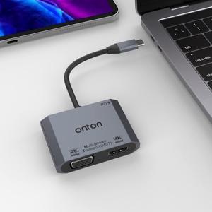 ONTEN USB-C to HDMI VGA Adapter, 1080P VGA and 4K HDMI, USB-C Thunderbolt 3 to Dual Monitor Adapter .for Thunderbole3/4, MacBook Pro/Air,Surface Pro,etc (DP alt Mode Required)