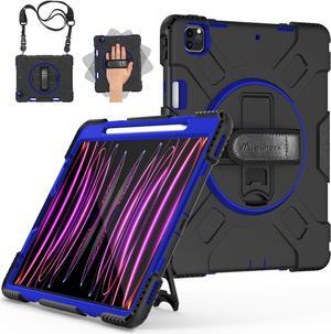 Case for iPad Pro 12.9 2022/2021: Military Grade Heavy Duty Shockproof Cover for iPad Pro 12.9 Inch 6th/5th Generation- Pencil Holder - Rotating Stand - Hand/Shoulder Strap - Blue