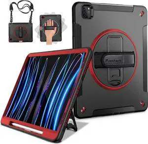 Case for iPad Pro 11 Inch 2022/2021: Compatible with iPad Pro 11 Case 4th Gen, Military Grade Heavy Duty Shockproof Rotating Stand+Hand/Shoulder Strap for iPad Pro 11 2021 3rd Gen Case, Red