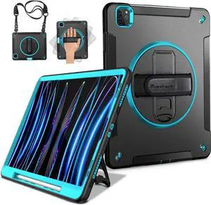 Case for iPad Pro 11 Inch 2022/2021: iPad Pro 11 Case 4th Gen, Military Grade Heavy Duty Shockproof Rotating Stand+Hand/Shoulder Strap for iPad Pro 11 2021 3rd Gen Case, Sky Blue