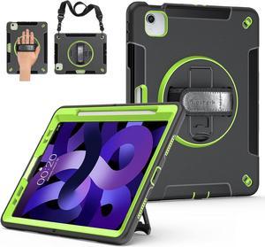 Case for iPad Air 5th Generation Case: Compatible with iPad Air 5 Case 2022 Heavy Duty Shockproof Protective Cover-Pencil Holder-Rotating Stand-Hand/Shoulder Strap for iPad 10.9 2020 Green