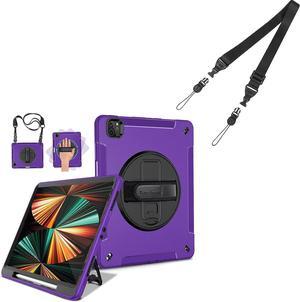 Case for iPad Pro 12.9 2021 5th Generation Purple + Adjustable Replacement iPad Shoulder Strap - Get 2