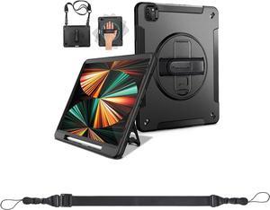 Case for iPad Pro 12.9 2021 5th Generation Black + Adjustable iPad Shoulder Strap - Get 2