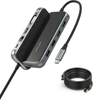 VENTION 10 in 1 USB C Hub Docking Station Bundle with Cat 8 Ethernet Cable 50FT